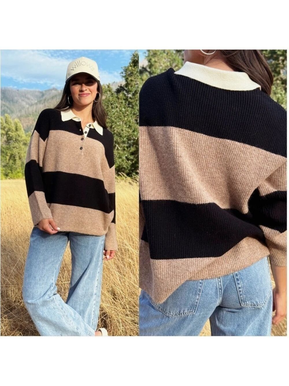 The Workshop Small Black Brown Stripped Sweater Oversized - Picture 1 of 14